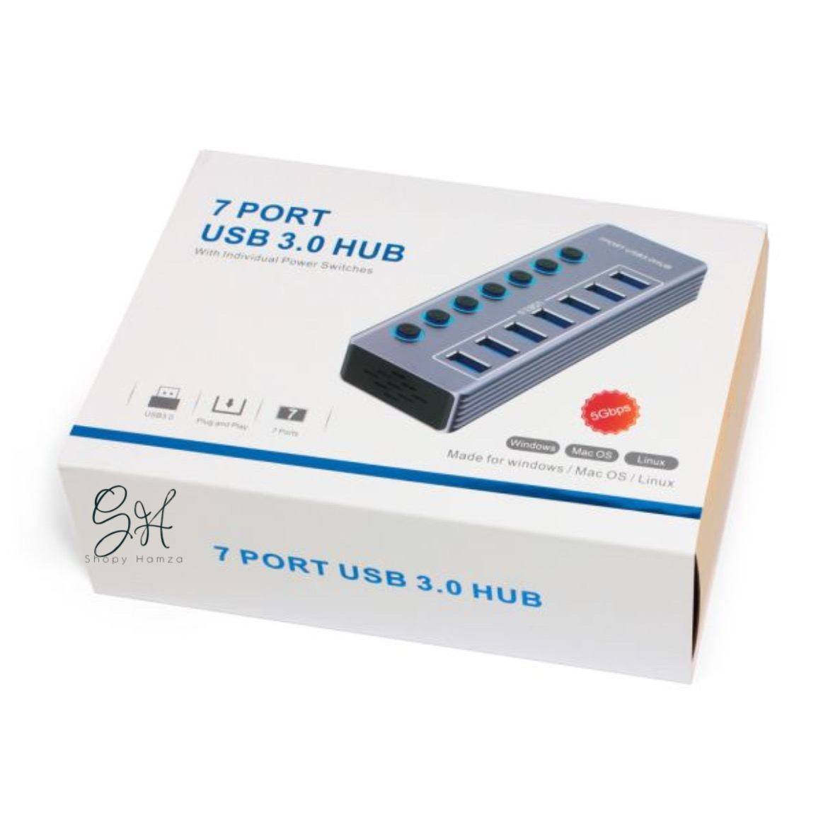 Hub USB 3.0 - 7 ports avec interrupteurs individuels et LED